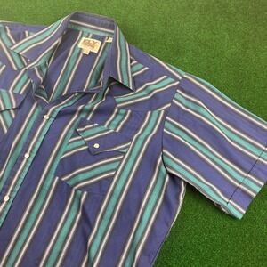 ELY CATTLEMAN Mens Western Pearl Snap Short Sleeve Striped Shirt Size L